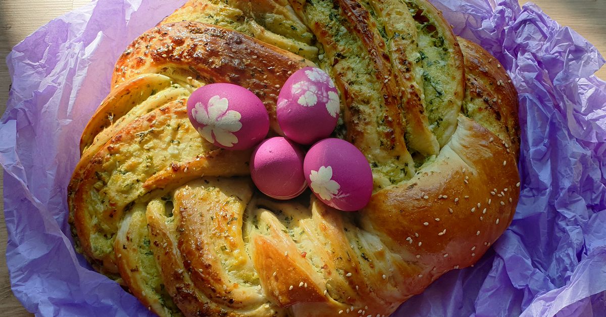 Herzhaft gefüllter Osterkranz mit Bärlauch und Cottage Cheese - MiBon
