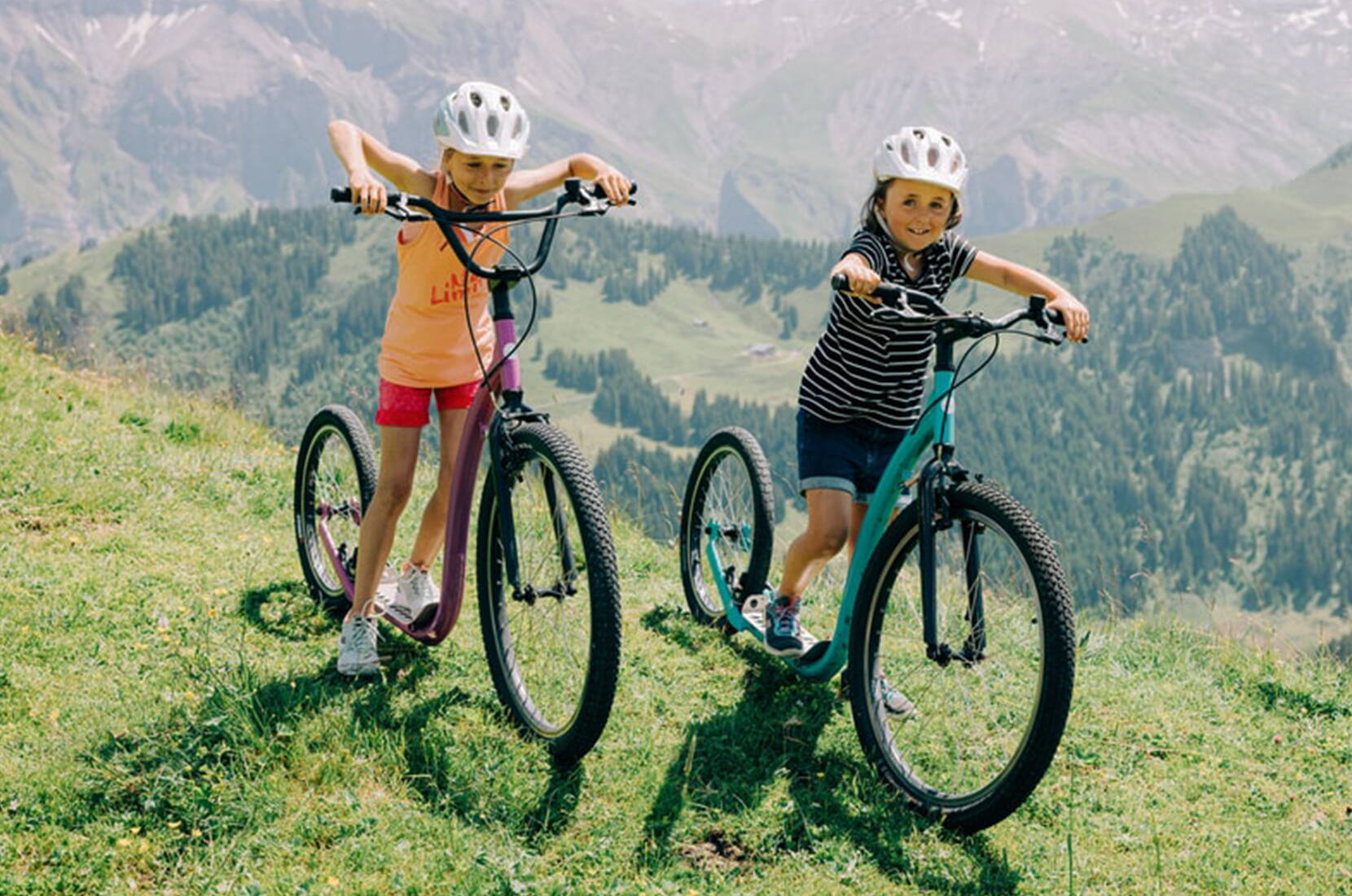 La trottinette est le meilleur moyen de profiter de la liberté qu'offre la VogellisiBerg. Avec 45 kilomètres répartis sur 7 itinéraires, la descente se fait en toute insouciance. Le bus ou le train permettent de rejoindre rapidement le point de départ suivant.