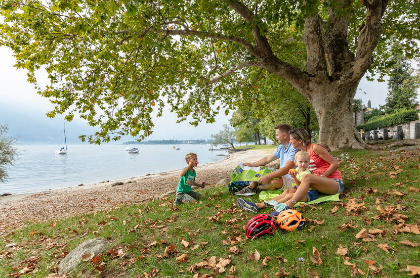 Zoom: Die schöne Seepromenade «Rivapiana» von Tenero (Gebiet Mappo) nach Locarno eignet sich hervorragend für einen gemütlichen Familienspaziergang.