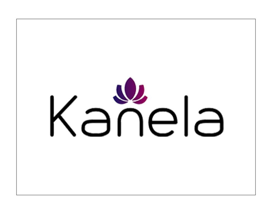 Das Logo von Kanela zeigt eine angedeutete Blüte in Violetttönen über dem Buchstaben N.