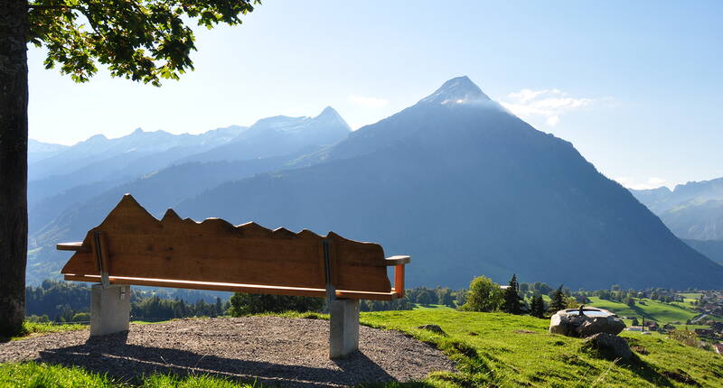 Excursion en famille – Le circuit des bancs a été créé il y a quelques années déjà. Ce sentier, qui offre une vue changeante sur le lac et les montagnes, mène le long de bancs à l'aspect particulier jusqu'au plus beau banc de l'Oberland bernois.