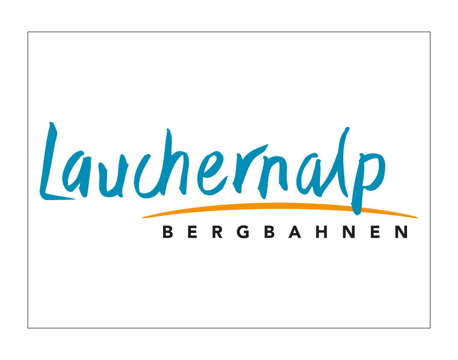 Logo mit blauem handschriftlichen Schriftzug „Lauchernalp“ und orangefarbener Linie darunter, ergänzt durch „Bergbahnen“.