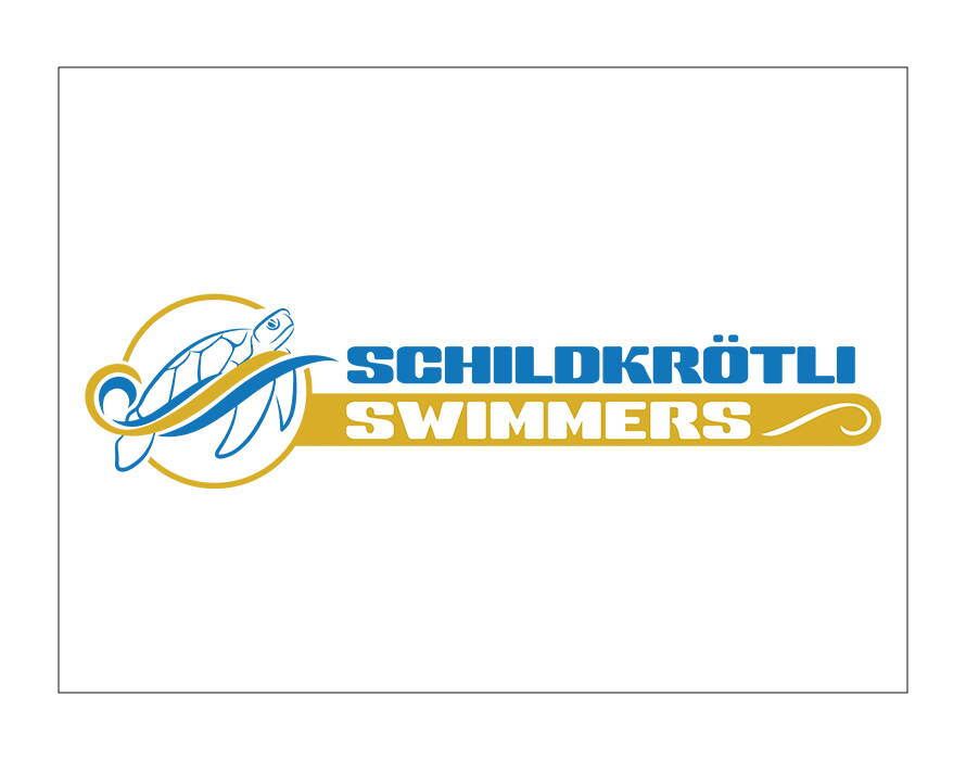 Blau-gelbes Logo mit Schildkröten-Symbol und Schriftzug „Schildkrötli Swimmers“.