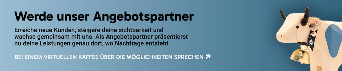 Ein Holzkuh‑Figur mit Glocke steht vor einem blauen Hintergrund. Das Bild symbolisiert Partnerschaft, regionale Verbundenheit und die Einladung, MiBon‑Angebotspartner zu werden.
