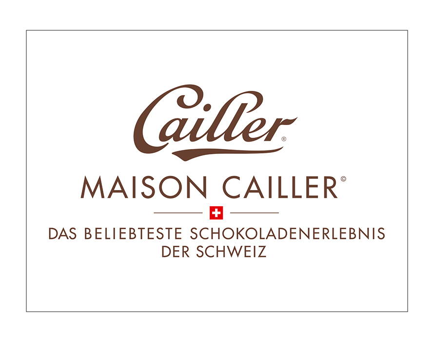 Braunes Logo mit Schriftzug „Maison Cailler“ und Zusatz „Das beliebteste Schokoladenerlebnis der Schweiz“ sowie rotem Schweizer Kreuz.