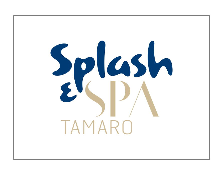 Logo mit blauem Schriftzug „Splash“ und goldenem „Spa Tamaro“ auf weissem Hintergrund.