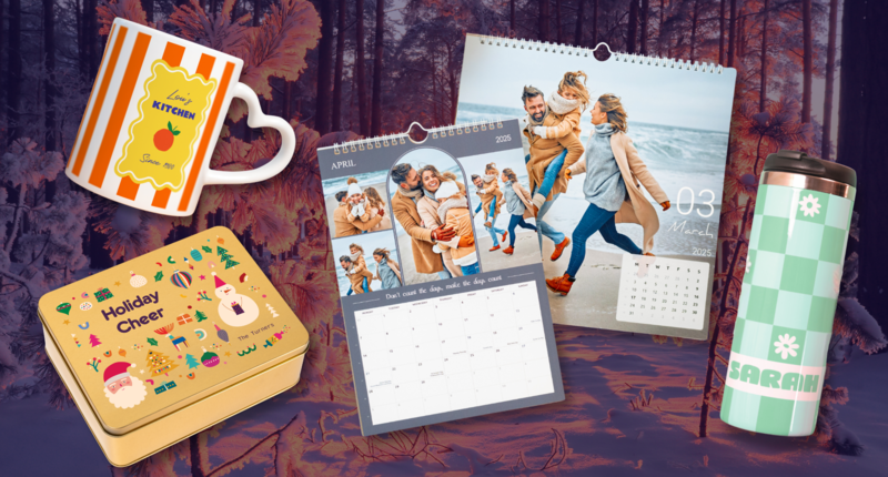 Créez des cadeaux personnalisés comme des calendriers, mugs et boîtes – pour des moments inoubliables.
