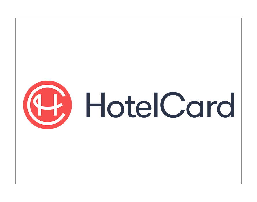 Logo mit rotem Kreis und weissem „HC“-Symbol sowie Schriftzug „HotelCard“.